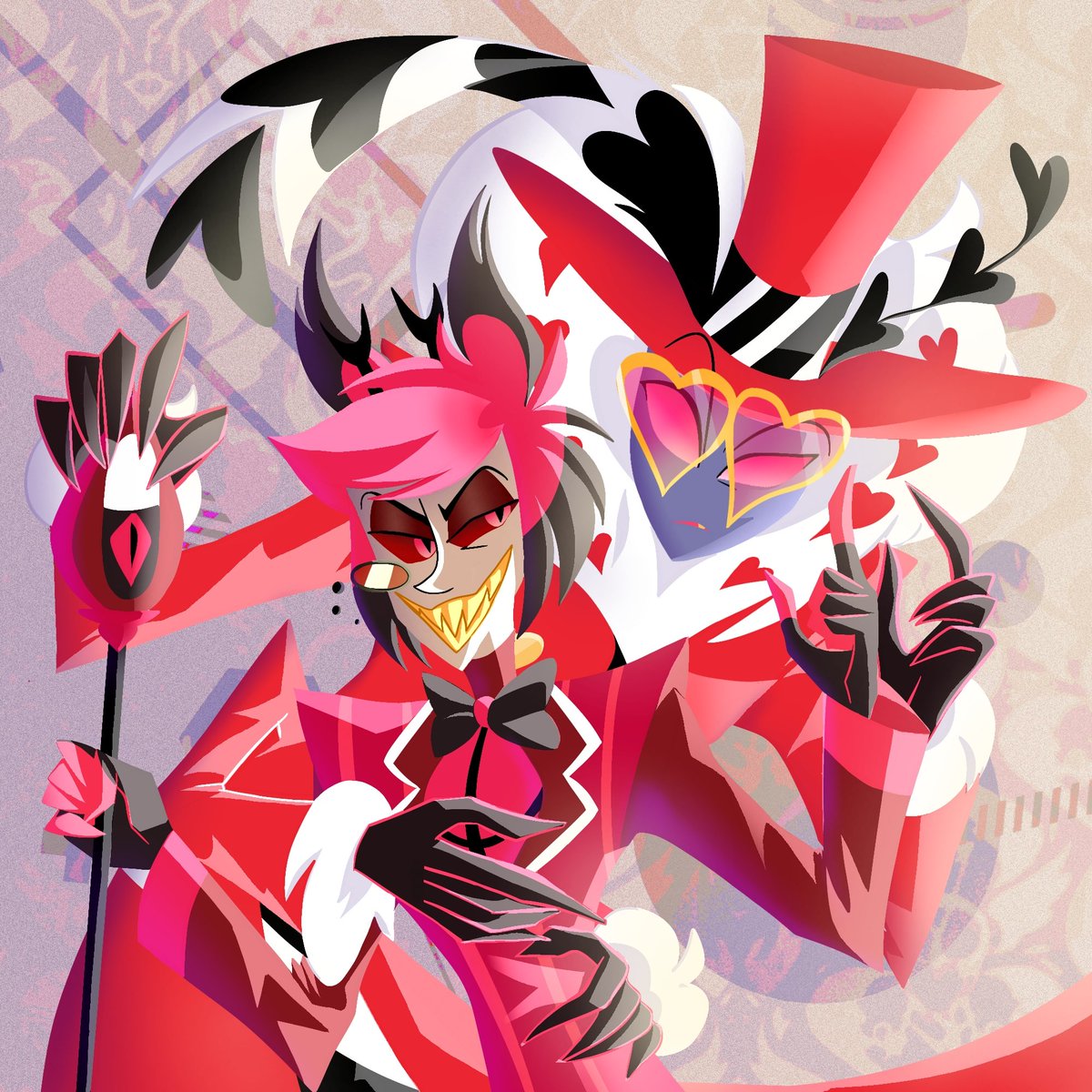 So I Attempted a new style for this? It was weird using mostly no black lineart...🤔🤭 Decided to do my 2 favs💅📻 and to @VivziePop for doing an absolutely wonderful job on the show!!!🎉 #HazbinHotel #hazbinhotelfanart #ValentinoHazbin #Valastor #alastorhazbinhotel