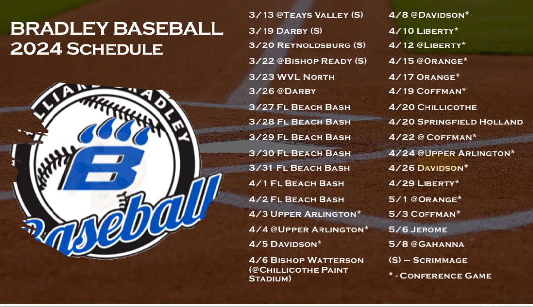 Hilliard Bradley Dugout Club (@bradleydugout) on Twitter photo 2024 Schedule is out, less than two months until our first scrimmage. JV and Freshman usually play opposite of Varsity
<a href="/HBJagsBaseball/">Hilliard Bradley Jaguar Baseball</a> <a href="/HBHSathletics/">Hilliard Bradley Athletics</a> 2024 Schedule is out, less than two months until our first scrimmage. JV and Freshman usually play opposite of Varsity
<a href="/HBJagsBaseball/">Hilliard Bradley Jaguar Baseball</a> <a href="/HBHSathletics/">Hilliard Bradley Athletics</a>