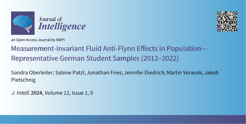 JIntell_MDPI's tweet photo. Another negative #FlynnEffect. Decreasing figural reasoning test scores in German students 2012-2022.
Read the paper by @sndrbrltr (@univienna), @PatzlSabine (@TU_Muenchen), Jonathan Fries, Jennifer Diedrich, Martin Voracek and Jakob Pietschnig here: https://t.co/VKFLVh8QnA https://t.co/W3YuSine6N