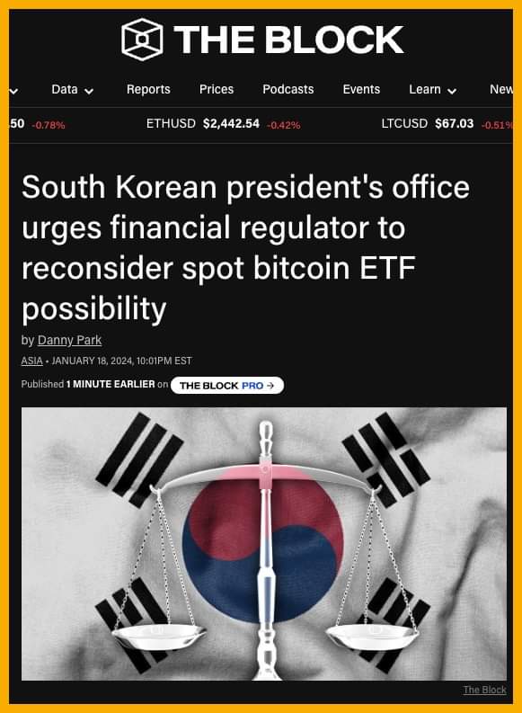FiresidePi's tweet image. 🔥 Văn phòng Tổng thống Hàn Quốc 🇰🇷 đã kêu gọi Cơ quan Quản lý Tài chính xem xét lại khả năng phê duyệt quỹ Bitcoin Spot ETF địa phương.

Ngày hôm qua, Cơ quan Quản lý Tài chính Hàn Quốc nói họ không có ý định cho phép Bitcoin Spot ETF.