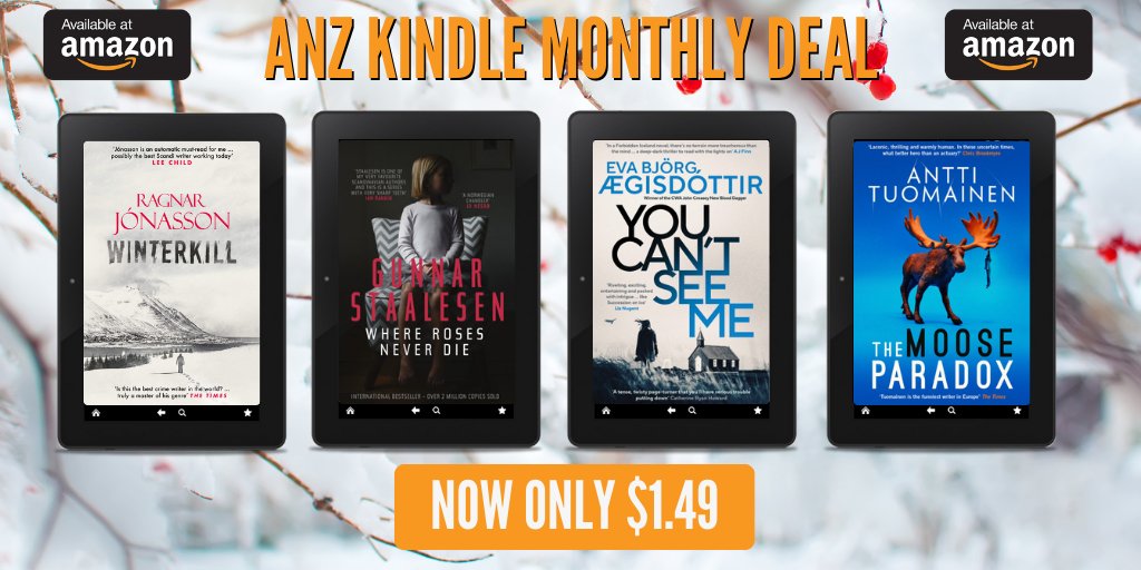 Look at these #ANZ #KindleMonthlyDeals of #January 2024! #BookDeals ALL 4 of these titles are $1.49 each!! #Winterkill - bit.ly/3Rj8PEE #WhereRosesNeverDie - bit.ly/3NxmxTz #YouCantSeeMe - bit.ly/3TAhsNQ #TheMooseParadox - bit.ly/4agNR1Y