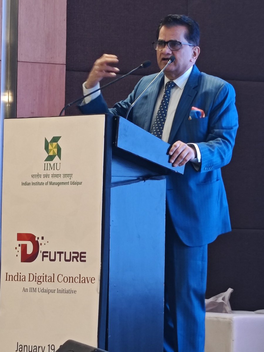 A stimulating keynote @ #IndiaDigitalConclave hosted by #IIMUdaipur by @amitabhk87 on the significance of Digital Public Infra and the #IndiaStack in accelerating not just the Indian economy, but indeed showcase a new economic model for the world to adopt. An amazing…