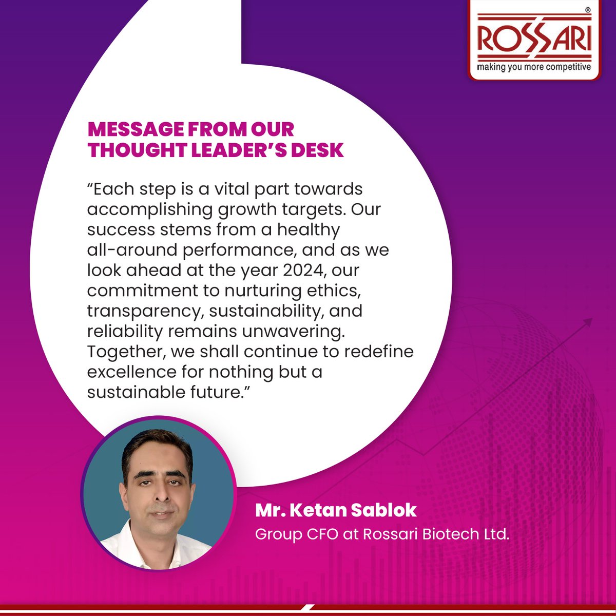 RossariBiotech's tweet photo. Giving more insights on our outlook for the year 2024, here’s a message from our Group CFO - Mr. Ketan Sablok.
#rossari #rossaribiotech #leadership #LeadershipInsights #responsiblefuture #sustainablefuture #sustainability #sustainabilitymatters #companygoals https://t.co/ov50F5kJLX