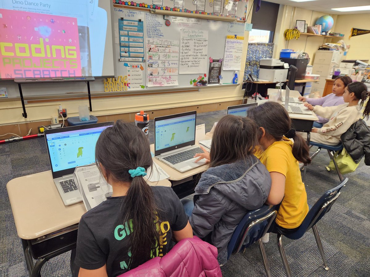 @IrvingElementa1 's @GirlsWhoCode Club started a new project today called 'Dino Dance Party.' Thanks to a book rec'd from our Amazon list fulfilled by @GirlsWhoCode. @scratch #IrvingShines #ShineBright #wpsproud #coding #girlsrule #STEM