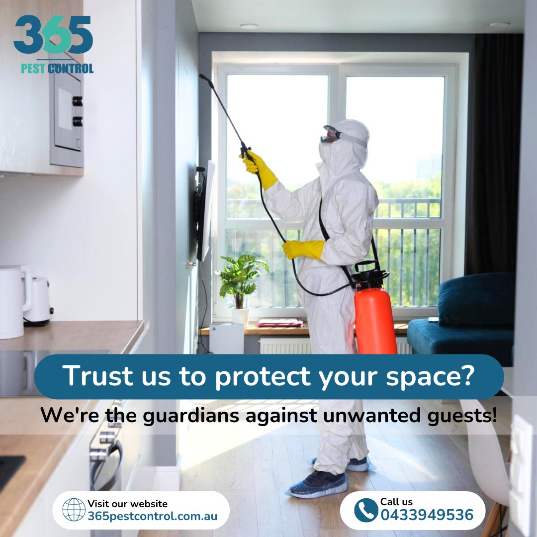 Trust us to protect your space?

We're the guardians against unwanted guests!

Book your Pest control services in on 365 pest control.

Call us today @ 0433949536

Visit: ihttps://365pestcontrol.com.au/

#pestcontrol #pestcontrolservice #pest #pointcookpestcontrol #pets