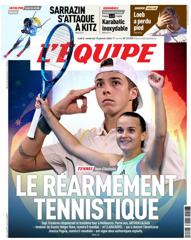 Le tennis français à l'honneur à la Une de L'Equipe ce vendredi