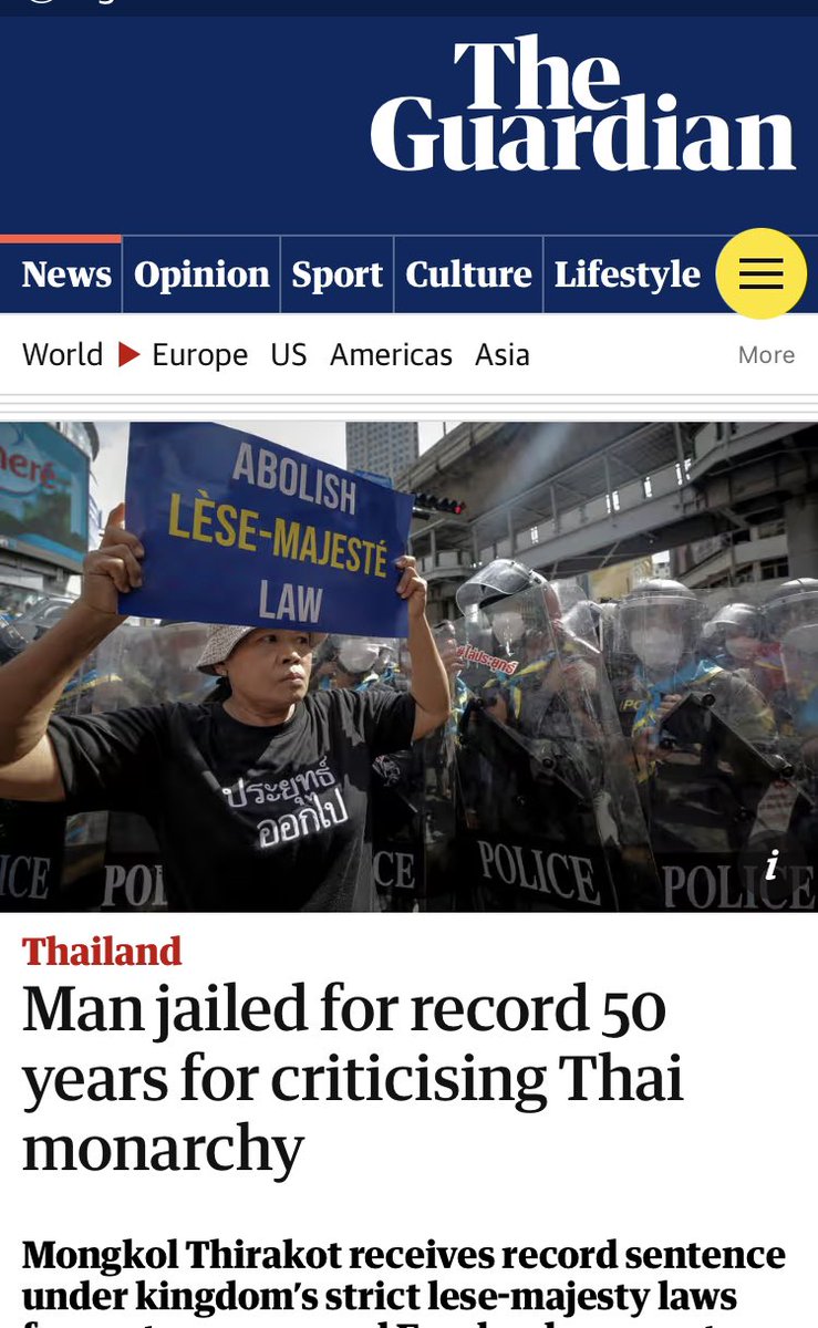 โลกตะลึงอีก 

หลังวันก่อน ไทยตกเป็นข่าวใหญ่ จาก อานนท์ นำภา แกนนำนักเคลื่อนไหวประชาธิปไตย ถูกสั่งจำคุกคดี 112 รวมจำคุก 8 ปี 

ล่าสุดวันนี้สื่อใหญ่ระดับโลก ทั้ง CNN,BBC, เดอะ การ์เดี้ยน,รอยเตอร์ ต่างรายงานข่าว ประเทศไทยทำสถิติใหม่ จำคุกพ่อค้าเสื้อวัย 30 ปี