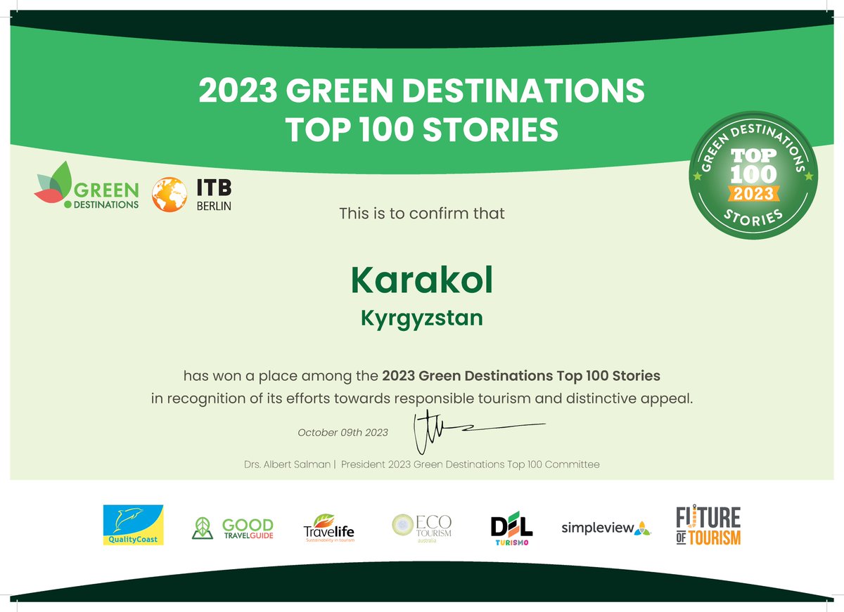 HelvetasKG's tweet photo. In 2023, Karakol made a name for itself in world tourism by earning a  spot in the Top 100 Sustainable Destinations list, showing how much our  city has worked towards being a sustainable tourism spot. https://t.co/QAbuUepagw