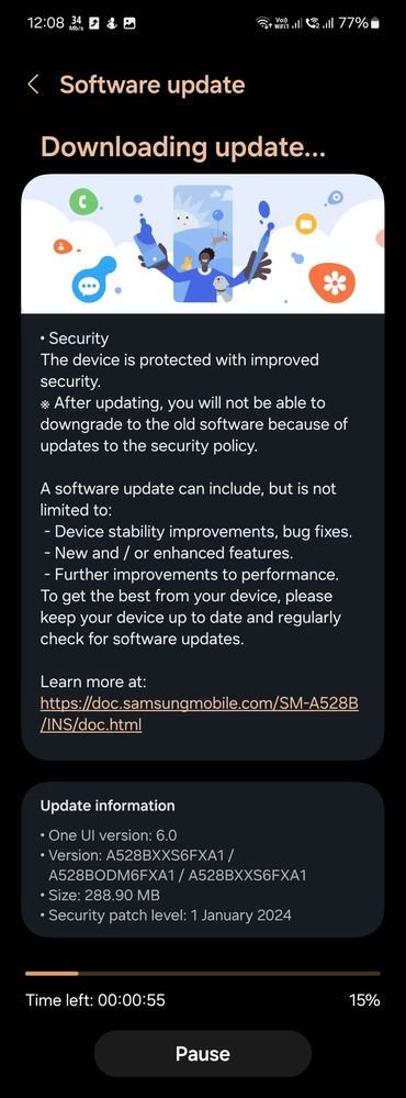SamSWUpdate's tweet image. Samsung Galaxy A52s January 2024 security update - India #Samsung #GalaxyA52s #OneUI