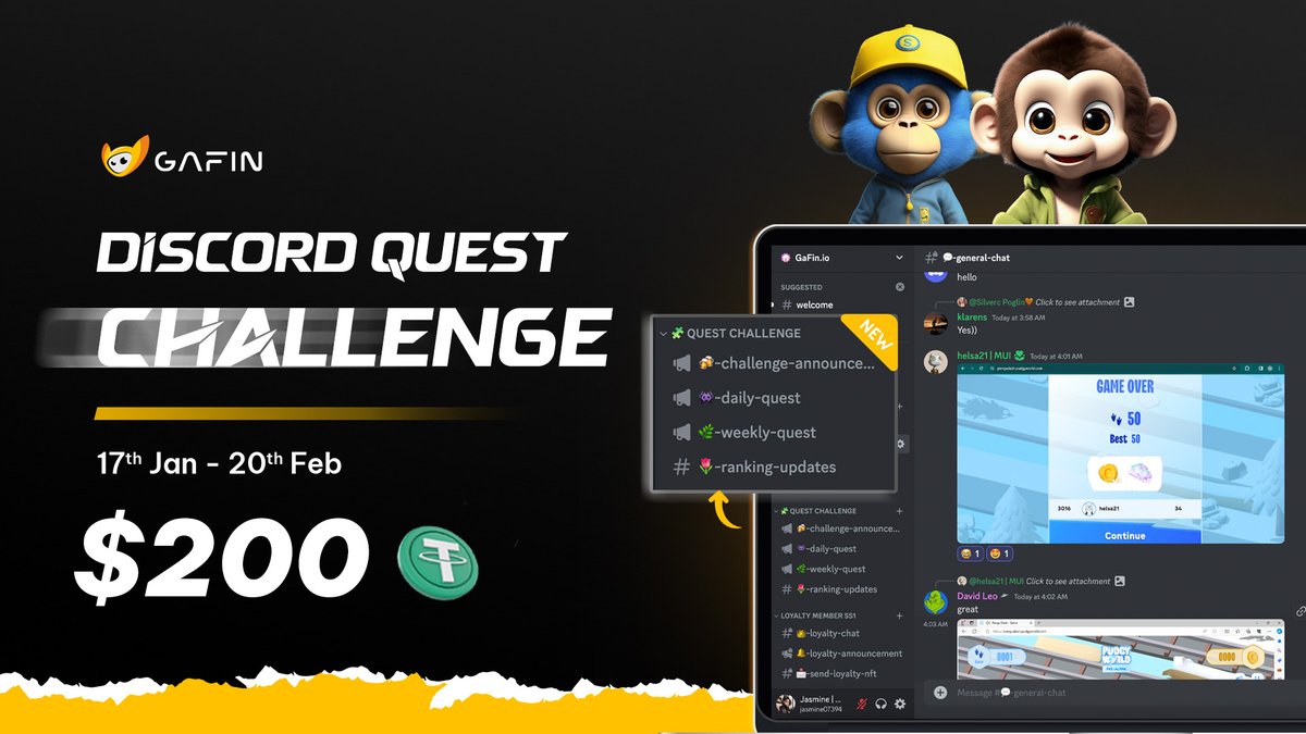 Gafin_io's tweet photo. 🎯 DISCORD QUEST CHALLENGE: Let’s heat it up 🔥

🤔 Wanna connect with global gamers, share about games, but still earn up to $700 USDT? 👉Join us now!

🌈 Reward
- Top 20 most active members: $10 USDT each
- Top 20 Leaderboard Ranking of Game Night: $500 USDT

🚀 How to join?
-… https://t.co/5HE7FNDivv
