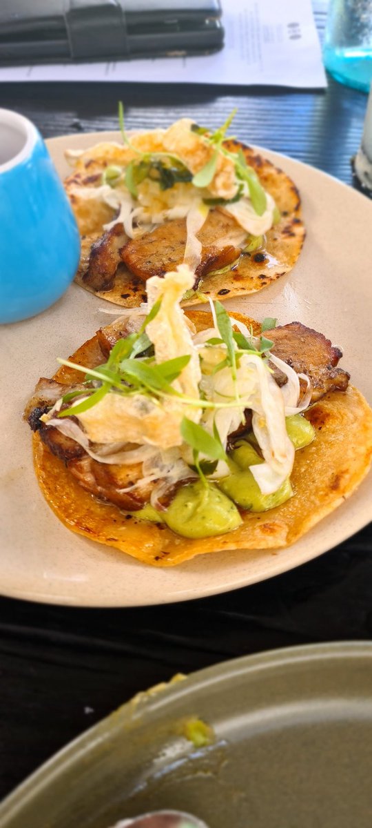 FreoLou's tweet image. Third Course Pork Belly Tacos with arbol chilli salsa and Steacciatella (cheese) and stone fruit #Rustico

Husband cannot speak due to being in love with the taco he is eating