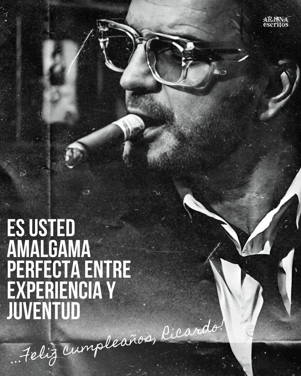 ArjonaEscritos's tweet photo. Nótelo así, de repente... Es usted amalgama perfecta entre experiencia y juventud... ✨️🎶 ¡Feliz cumpleaños querido @Ricardo_Arjona! 🤩

✨️  Ojalá que la magia que habita en este día le haga sentir la inmensidad de nuestro cariño y profunda admiración. Se lo quiere 🎂✨️🥳 https://t.co/NLa5QjusbA