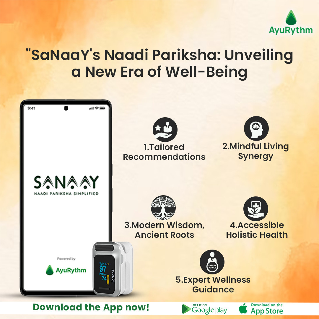 SaNaaY invites you to witness the magic of Naadi Pariksha – a revelation of well-being that transforms your health journey. ✨🌿 📲 Install the App Now❗️ Android: bit.ly/3T6iW0a IOS: apple.co/42dStl . . . #AyuRythm #AyuRythmWellness #HolisticLiving