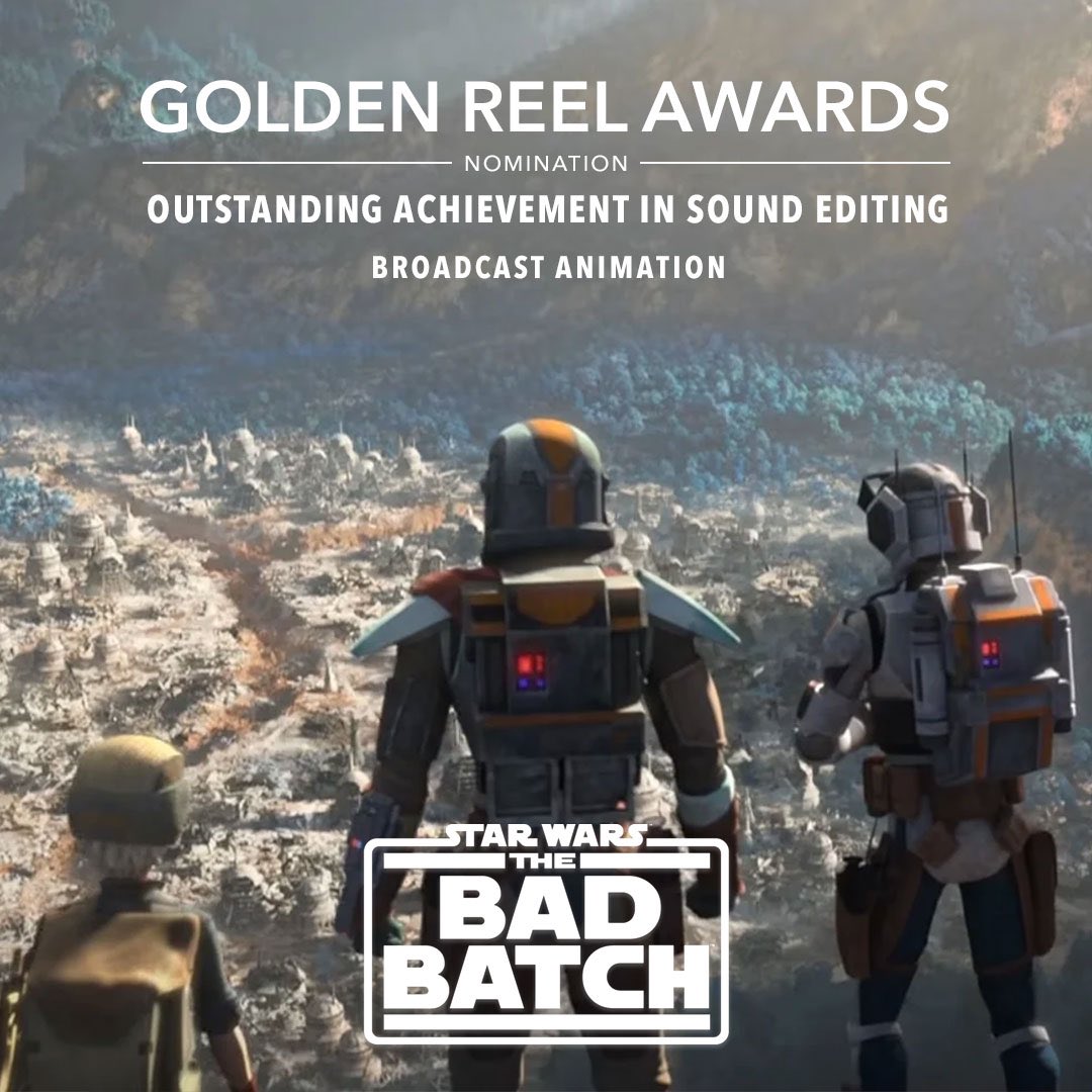 Skywalker Sound (@skywalkersound) on Twitter photo Congratulations to Skywalker Sound’s <a href="/DavidWCollins/">David W. Collins</a>, Matthew Wood, Frank Rinella, Kevin Bolen, Justin Doyle, Andrea Gard, Margie O’Malley, and Kimberly Patrick on their #MPSE Golden Reel Awards nomination for their work on #StarWars: The Bad Batch: “Faster”. Congratulations to Skywalker Sound’s <a href="/DavidWCollins/">David W. Collins</a>, Matthew Wood, Frank Rinella, Kevin Bolen, Justin Doyle, Andrea Gard, Margie O’Malley, and Kimberly Patrick on their #MPSE Golden Reel Awards nomination for their work on #StarWars: The Bad Batch: “Faster”.