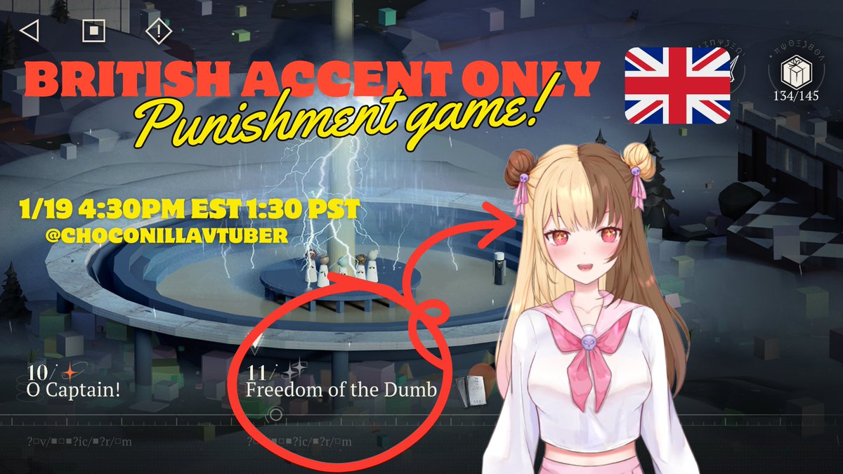 Join me tomorrow! We'll be playing Reverse 1999 and ONLY speaking in a British accent.. or ELSE.. 
twitch.tv/choconillavtub…