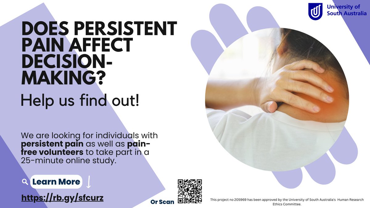 #ChronicPain is prevalent in even 20% of the population. It affects many aspects of our lives including the way we make decisions. 🧠 Help us in our effort to understand this process better and take part in a brief online study!🙏 rb.gy/sfcurz