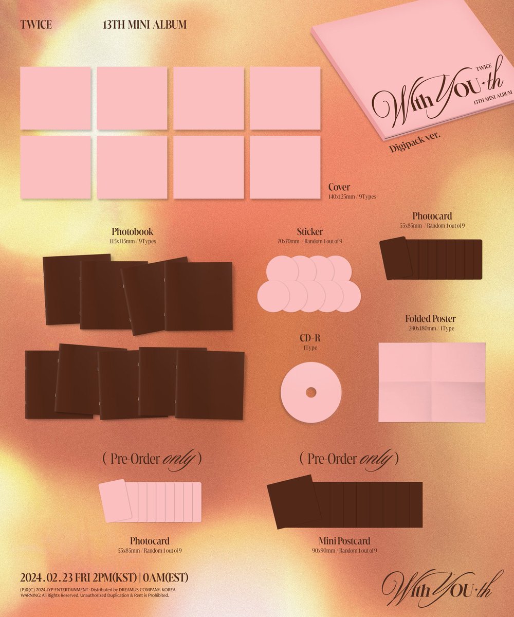 knkshoppeph's tweet photo. [PH GO] TWICE 13TH MINI ALBUM
"With YOU-th" Digipack ver.

Withmuu
Php 580
SET - Php 5,100

JYPShop, Musicplant, MusicKorea, Yes24, Soundwave, AppleMusic, BDM
Php 630
SET - Php 5,500

Supplier (with Gen POB, No site POB)
Php 400
SET - Php 3,600

Pooling for cover based on time of payment!
- For supplier, can choose version!

✔️POB and Freebies
NETA
DOO: FEB 15
DOP: 150 DP until Feb 15, Balance until Feb 28

Order Form: https://t.co/1nUrt6nnUS

#TWICE #KnKShoppePHGO