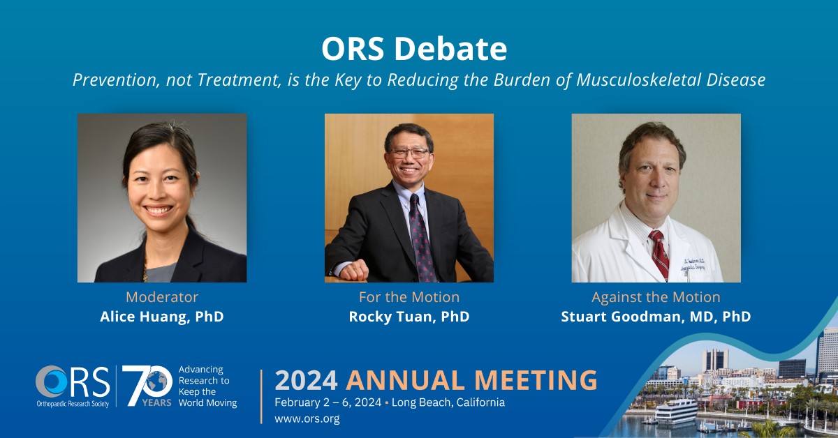 Hey #ORS2024 attendees! Mark your calendars for this year's ORS Debate, Prevention, not Treatment, is the Key to Reducing the Burden of Musculoskeletal Disease, next Tuesday 2/6 at 12pm! #ORSSMC