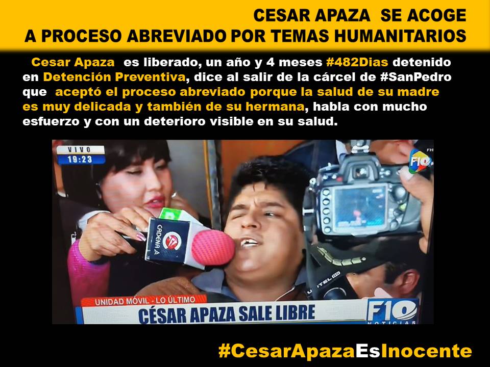 MonicaAparicioA's tweet photo. @LemaCasimira @f10hdbolivia #Bolivia
@hrw
1 año y 4 meses.
#482dias
16 meses de estar preso, de torturas, de sufrir por su salud.
#CesarApaza tuvo que reconocer delitos que no cometió.
El Estado no le ha proporcionado ni una aspirina.
Un hombre con mucha fortaleza.
#CesarApazaEsInocente
#NoLoDejemosSolo https://t.co/axPrvE1dF4