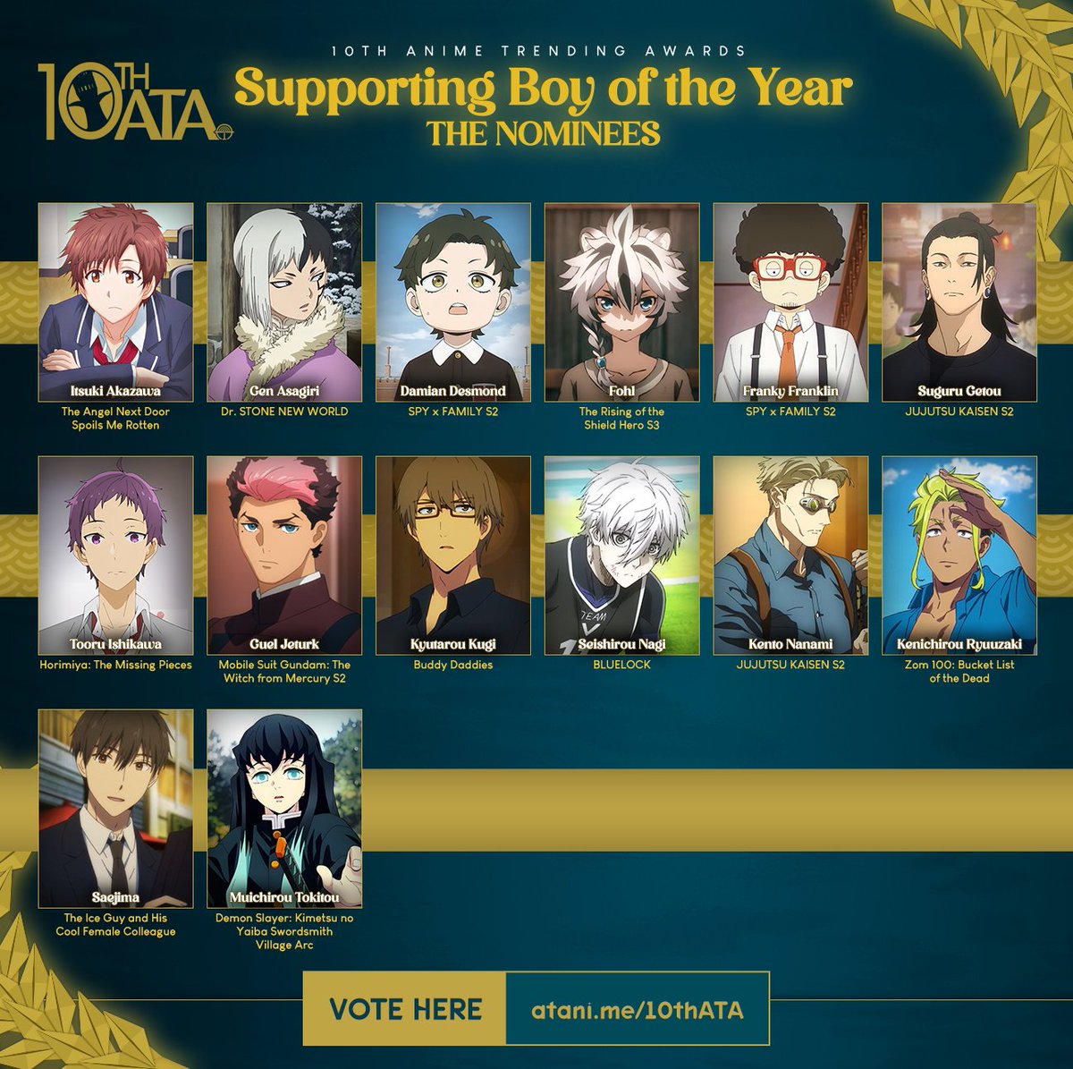 #10thATA: Let's not forget the supporting characters! Who's the best supporting boy of this year for you? Cast your votes here 👉 atani.me/10thATA-sboty