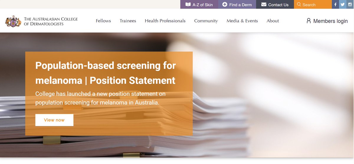 📢The @DermatologyACD's new position statement about population-based screening for melanoma is now easy to find on their website. Interested in finding out more? Visit the website and click on the link in the website banner👇🏾 dermcoll.edu.au