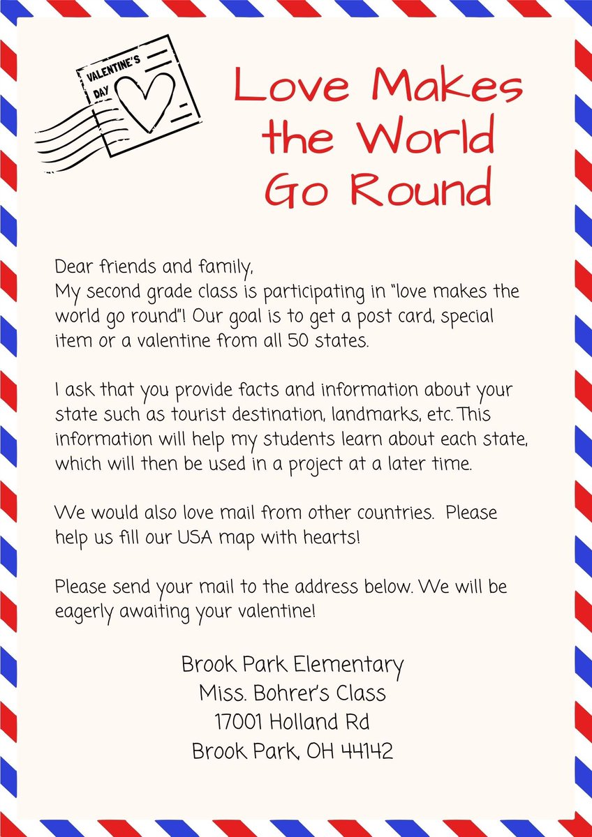 We are doing a project as we prepare for Valentine’s Day called “Love Make the World Go Round” If you know someone in another state or country that might like to participate, please share!!! We will be eagerly awaiting for the mail delivery each day. #beatitan @BPEStitans