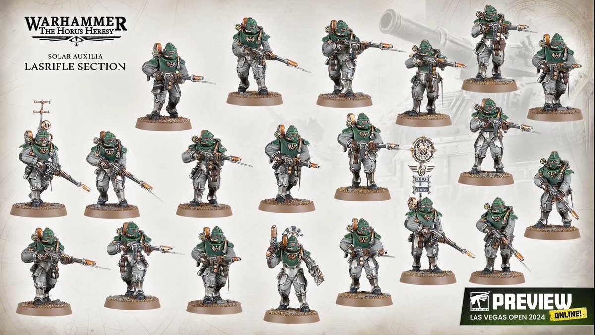 I can't speak on The Horus Heresy very much, but this Solar Auxillia kit coming in plastic could make them good proxies for alternative regiments. I know a lot of people aren't super psyched about having just Cadians and DKoK so maybe this can be a remedy