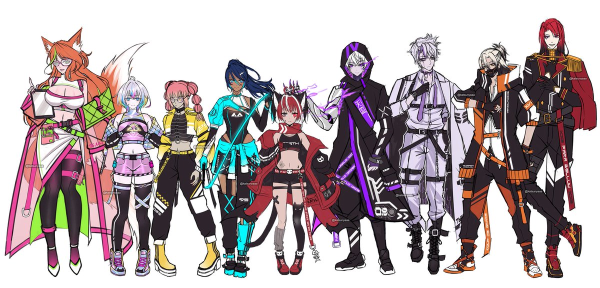 katsunyaaa's tweet image. Hewoo! I'm Katsunyaaa and I'd like to share my compilation of character designs that I created for @Projekt_Mirai ^^

i love designing characters in cyberpunk/techy/synthwave style and i'm still trying to learn !

❤️and🔁's are appreciated

#VtuberEN | #MᴉRAi | #VtubersUprising