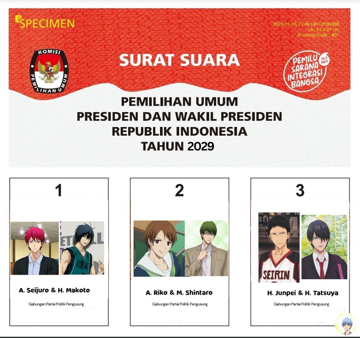 *knb cw : pemilu  , politik jokes 

Mana yang akan kalian coblos dan kenapa mereka lebih layak? Rep seolah2 kalian timsesnya wkwkwk.