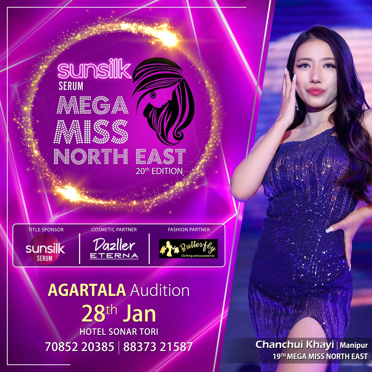 Agartala Auditions for Sunsilk Serum Mega Miss North East 20th Edition 

Call +917085220385 +918837321587

Title Sponsor : Sunsilk Serum
<a href="/sunsilkexperts/">Sunsilk India</a>

Cosmetics Partner : Dazller Eterna

Fashion Partner : Butterfly 

<a href="/MegaEntOfficial/">Mega Entertainment</a> <a href="/MegaMissNE/">Mega Miss North East</a>