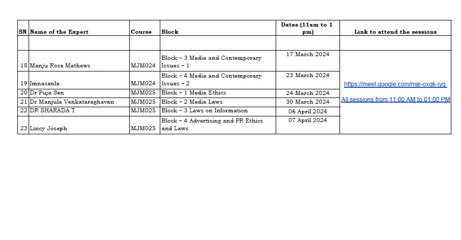 Ignoutrivandru1's tweet photo. Online Academic Counselling schedule for MAJMCOL programme https://t.co/wQkoR5Cku9