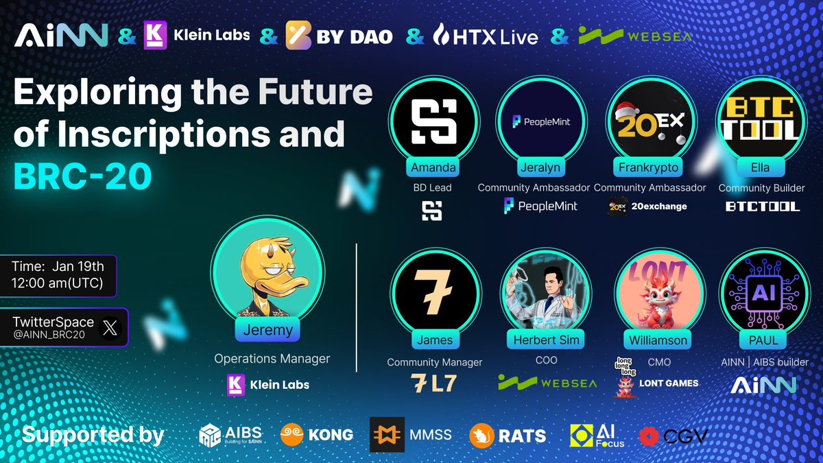 🚨 I'm speaking later about @WebseaOfficial today in approx. 6-hours from now!

Jan 19th 12:00 am UTC

🔗Space Link: x.com/i/spaces/1BRJj…

🎙️Host
<a href="/Q_KleinLabs/">Jeremy</a>

🎤Co-Host
#Websea <a href="/kleinlabsxyz/">Klein Labs</a> @BYDAO_CN

🗣️Guests Speakers
<a href="/btctoolpro/">BTCTool.Pro</a> <a href="/L7_Global/">L7</a> <a href="/20EX_CHANGE/">20ex.io</a> <a href="/PeopleMint_io/">PeopleMint</a>