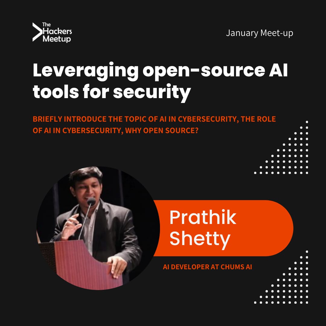 THMMumbai's tweet photo. 🎤 Interesting lineup at THM Mumbai January Meetup! 🚀
1. Ishan Lokhande - Chairman @ Lokhande Foundation 🌐
2. Saurabh Singh - AppSec Engg. Lead @ General Mills 🔒
3. Prathik Shetty - AI Dev @ Chums AI 🛠️
4. Ameer Prakash - SOC Manager @ HDFC 🤖
Don't miss out!! 📢
#THMMumbai https://t.co/7HpZCxHXyW