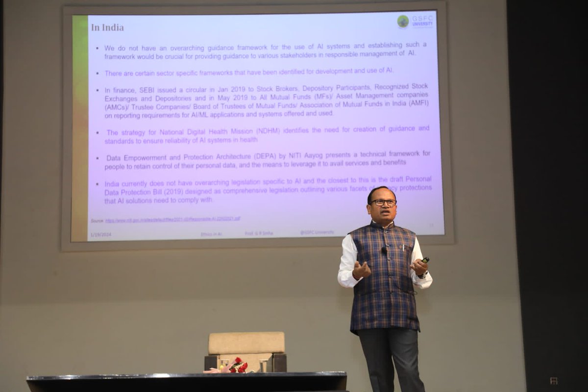 GSFCUniversity's tweet image. A heartfelt salute to our esteemed Provost Sir for a captivating session on Ethics in AI during the Foundation Course 2023-24! Your efforts in unraveling ethical principles and real-world examples are truly commendable.  
#FoundationCourse23-24 Broadcast
#AIethics
#ResponsibleAI