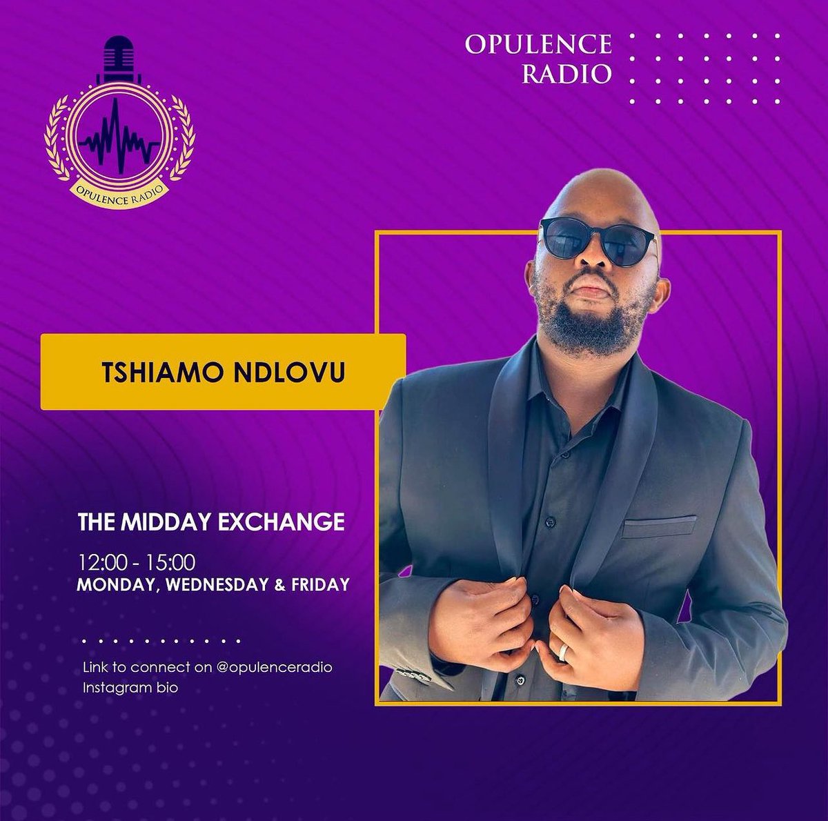opulenceradio's tweet photo. Wrap up your week just right with Tshiamo Ndlovu on today’s edition of The Midday Exchange. Enlightening conversations with the awesome @bradley_lungelo and a dose of great music for a good Friday afternoon. Be sure to tune in #themiddayexchange
#thabobester #nellym #RHODurban https://t.co/4bZg1XQBYH