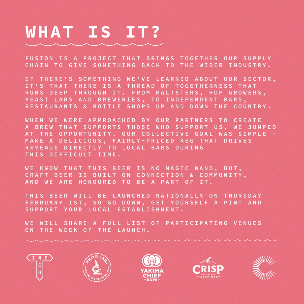CrispMalt's tweet photo. We're supporting with this awesome collab with @trackbrewco. Itโs a great way to support those at the heart of our industry, while celebrating our own skilled employees and the unbeatable malt they produce. Cheers to that. ๐๐ป
#lovebeer #beerisforeveryone #lovepubs https://t.co/0ygPnpJbwr