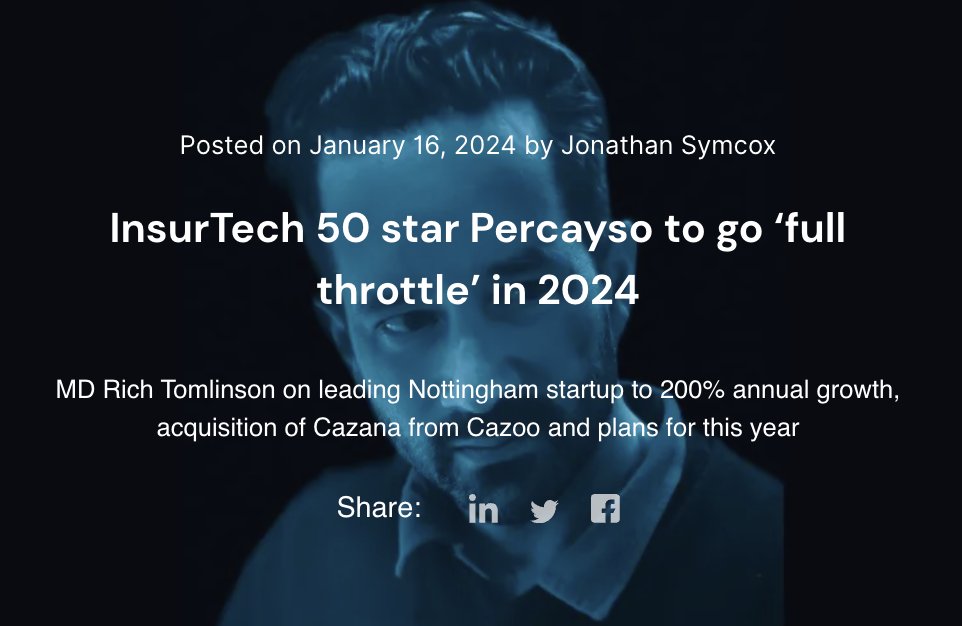 👏 If you haven't yet, check out @PercaysoInform
MD Richard Tomlinson's in-depth interview with
@BCloudUK editor @JonathanSymcox.

💬 The pair discuss 2024 plans & last year's transformative acquisition of Cazana which we supported on with #MoreThanMoney.

businesscloud.co.uk/news/insurtech…