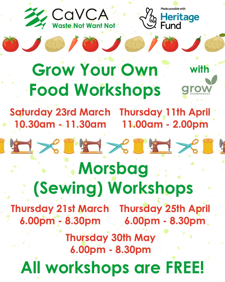 Our upcoming Waste Not Want Not workshops have filled up so quickly that we now have many more taking place over the spring for food growing with <a href="/growscarborough/">GROW Scarborough</a> and sewing with Morsbag - visit our website for more details and book your FREE place: cavca.org.uk/waste-not-want…