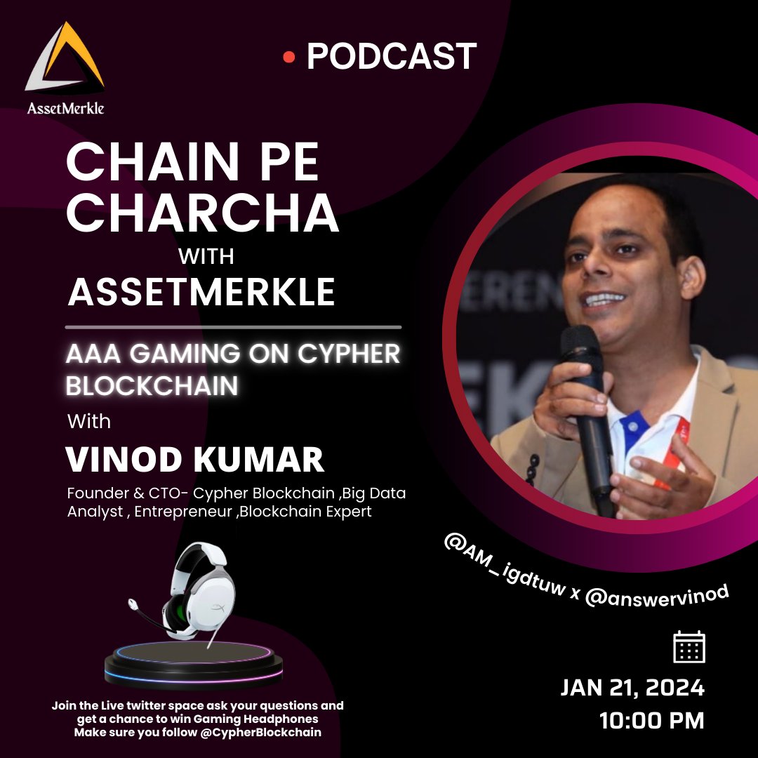 🎙️ Exciting episode alert! Dive into 'Chain Pe Charcha' with Vinod Kumar, Cypher Blockchain's founder & CTO. Unravel the blockchain universe and explore the fusion of blockchain and game development. 🌐🔗✨ #ChainPeCharcha #BlockchainInsights #techtalks #CypherBlockchain