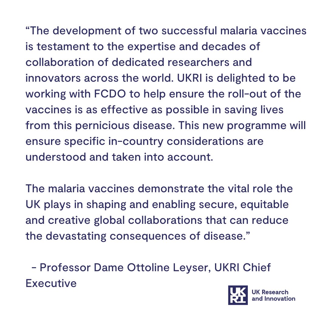 Together with @FCDOGovUK, we're pleased to be supporting research that will help explore ways to make the roll-out of two new malaria vaccines as effective as possible. @The_MRC