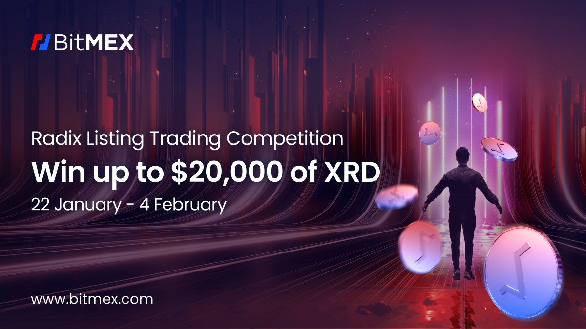 Coming Monday, we’re listing $XRD on BitMEX 👀 To celebrate, we’re running a trading competition for the @radixdlt community: 📅 22 Jan - 4 Feb 🏆 Up to $20,000 in $XRD ➕ Special rewards for those who trade XRDUSDT More details 👇