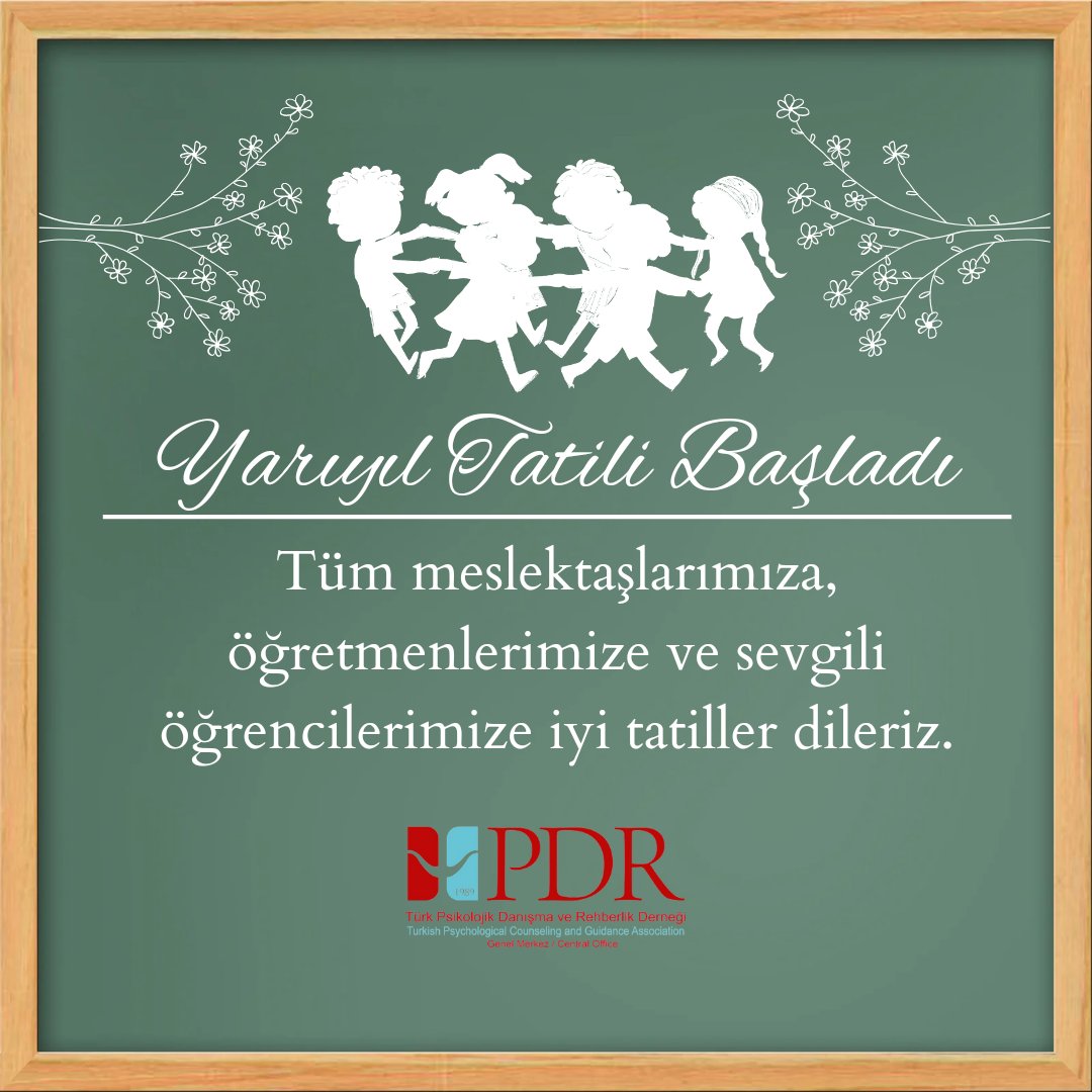2023-2024 eğitim-öğretim yılının ilk yarısı bugün tamamlanıyor. Herkese iyi tatiller dileriz.

<a href="/turkpdrdernegi/">Türk PDR Der- Psikolojik Danışma ve Rehberlik</a> 
<a href="/mesutyldrm_pdr/">Mesut YILDIRIM</a>