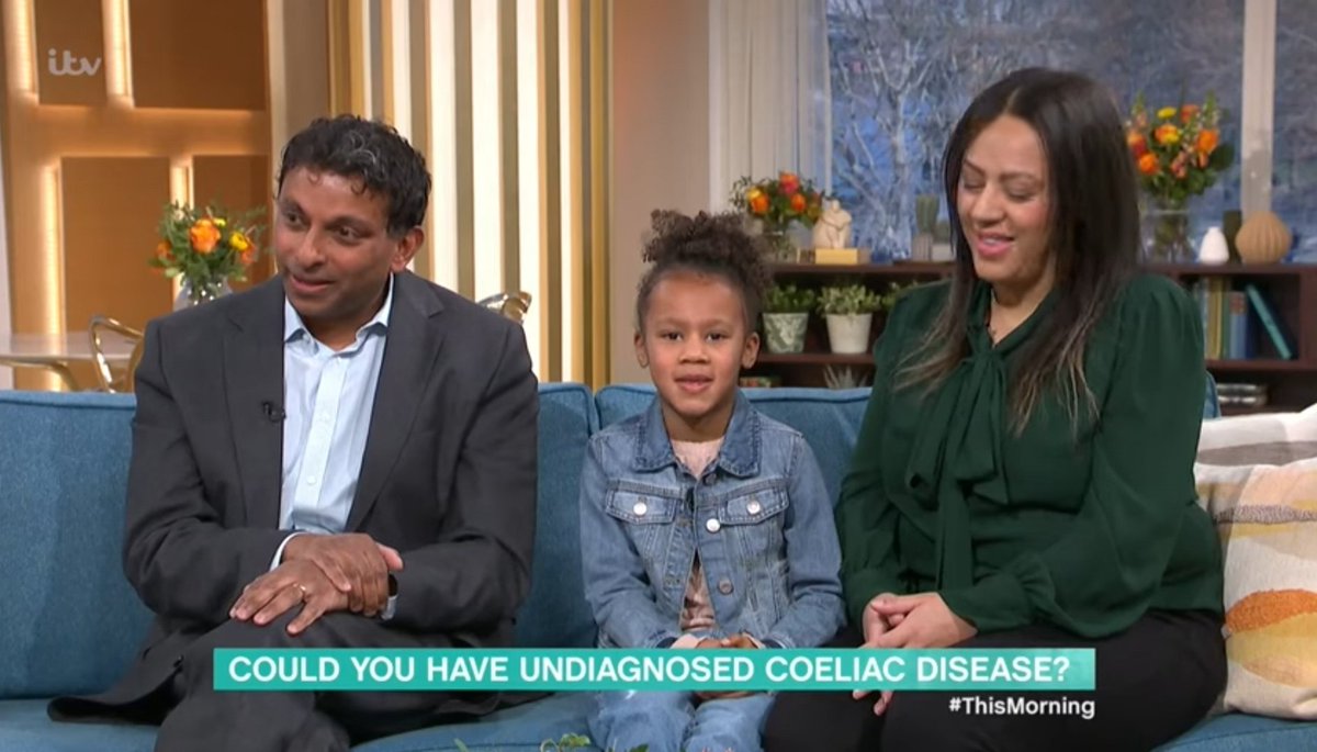 So brilliant to see @thismorning bring on TV little Frankie diagnosed with coeliac disease and her mum as well as Prof Sanders (leading gastroenterologist in the world in both research and clinical expertise when it comes to coeliac disease) to raise awareness of coeliac disease