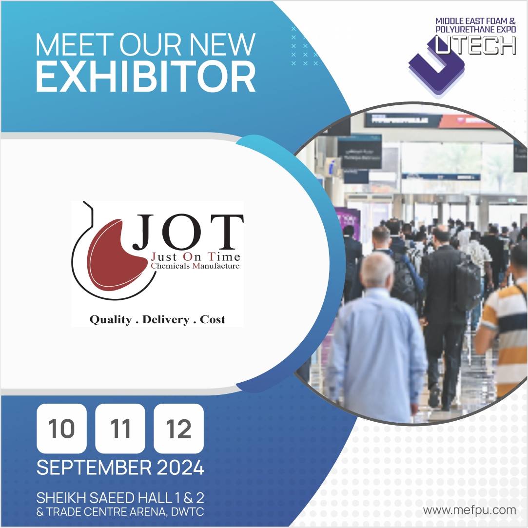 New Exhibitor Alert!  

Just on Time Chemicals Manufacture is exhibiting once again at the 3rd Edition of MEFPU Expo 2024. Join them in showcasing your innovations.  

Book your space now: bit.ly/3vMpYiY

#mefpu #foam #polyurethane #chemical #exhibition #rigidfoam