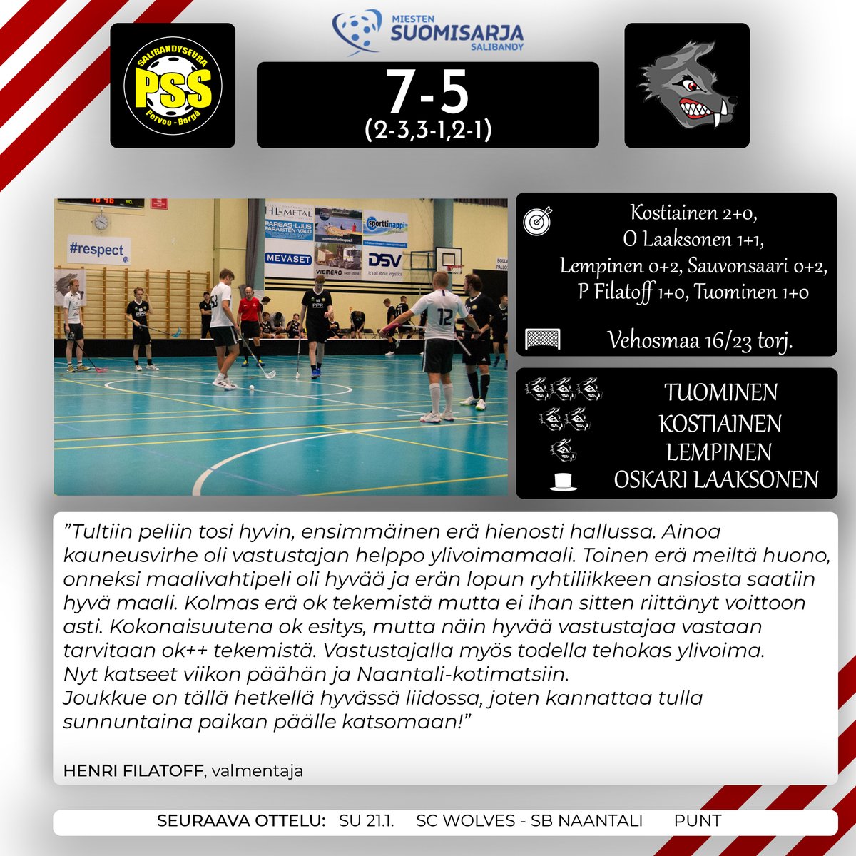 SC_Wolves's tweet photo. Porvoosta ei viime lauantaina irronnut pisteitä kotiin vietäviksi.
Raporttia: https://t.co/WIs6L3WlIf
Wolves palaa sunnuntaina kotimatolle, kun kello 17 mitellään syksyltä siirretty derby SB Naantalia vastaan. Tervetuloa hallille!
#SCWolves #salibandy #Suomisarja https://t.co/2iECFBPYY5