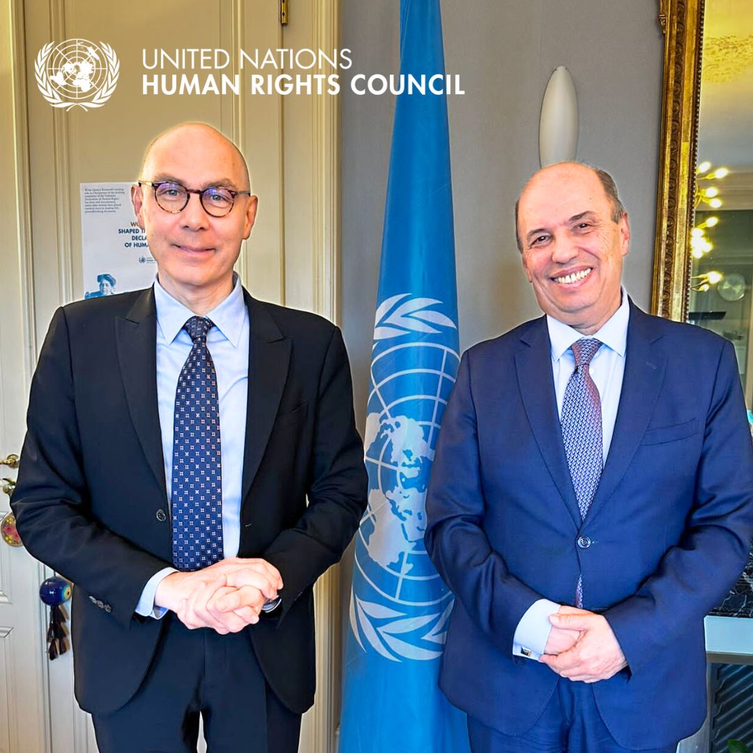 UN Human Rights Council (@un_hrc) on Twitter photo Human Rights Council President Omar Zniber (right) met with <a href="/UNHumanRights/">UN Human Rights</a> chief <a href="/volker_turk/">Volker Türk</a> (left) in Geneva.
In the first meeting of Mr. Zniber’s year-long term, they discussed ways and means to fully cooperate on the strategic promotion and protection of #HumanRights in 2024 Human Rights Council President Omar Zniber (right) met with <a href="/UNHumanRights/">UN Human Rights</a> chief <a href="/volker_turk/">Volker Türk</a> (left) in Geneva.
In the first meeting of Mr. Zniber’s year-long term, they discussed ways and means to fully cooperate on the strategic promotion and protection of #HumanRights in 2024