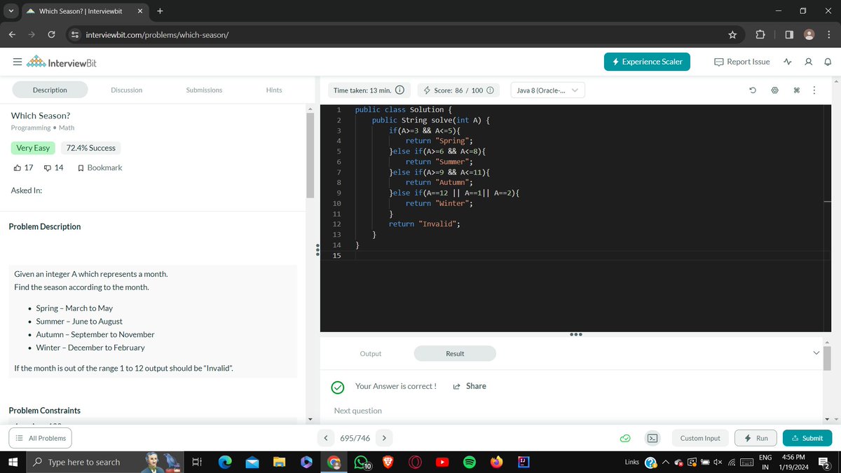 divyagu65899411's tweet photo. Completed #Day018 of #365DaysofCode Challenge with
@scaler_official
&
@interview_bit
Problem - Which Season?
Scaler discord community link:https://t.co/iYfymCAPup
#Day18 #scalerdiscord #codewithscaler #365daysofcode #365daysofcodescaler https://t.co/VJD5Zj46oL