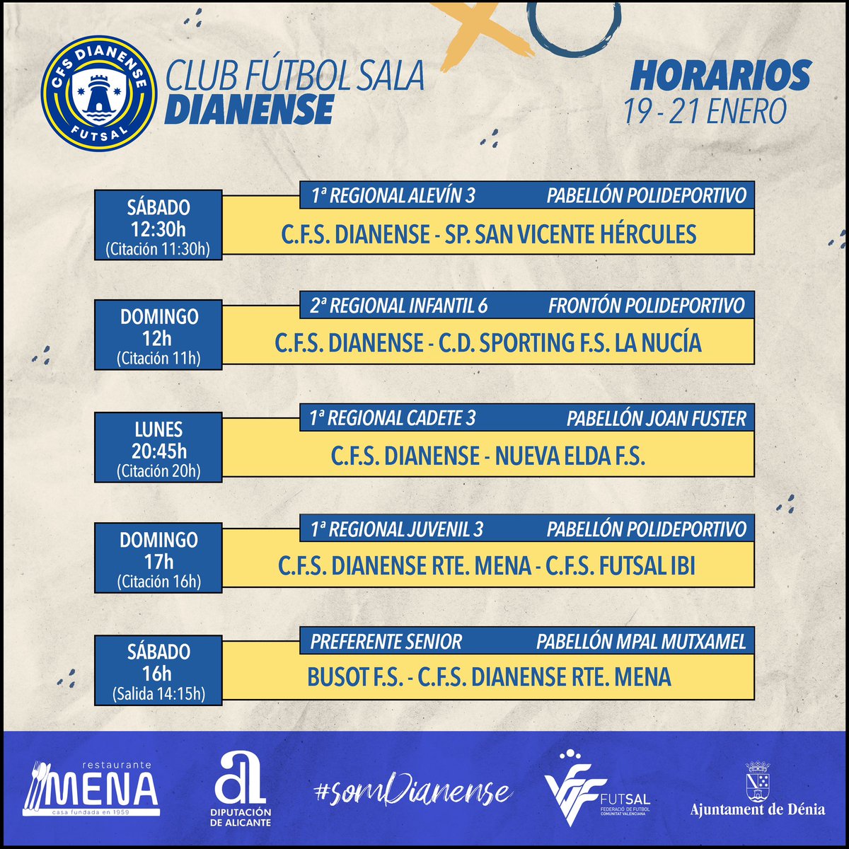 cfsdianense's tweet photo. Estos son los horarios para este fin de semana. Mucha suerte a todos nuestros equipos federados.
#somDianense https://t.co/RYGza9k0X5
