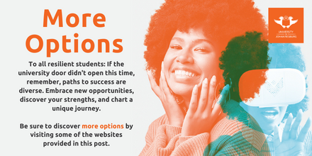 go2uj's tweet photo. Remember there are many paths to success.
Visit the websites below for more options to unlock more opportunities.
https://t.co/hVxQlbBnHV
https://t.co/P3gnxDrcPx
If you'd like to improve your marks or rewrite your matric click here: https://t.co/HTY6G0lvWC
#MoreOptions https://t.co/GItVFOgt2C