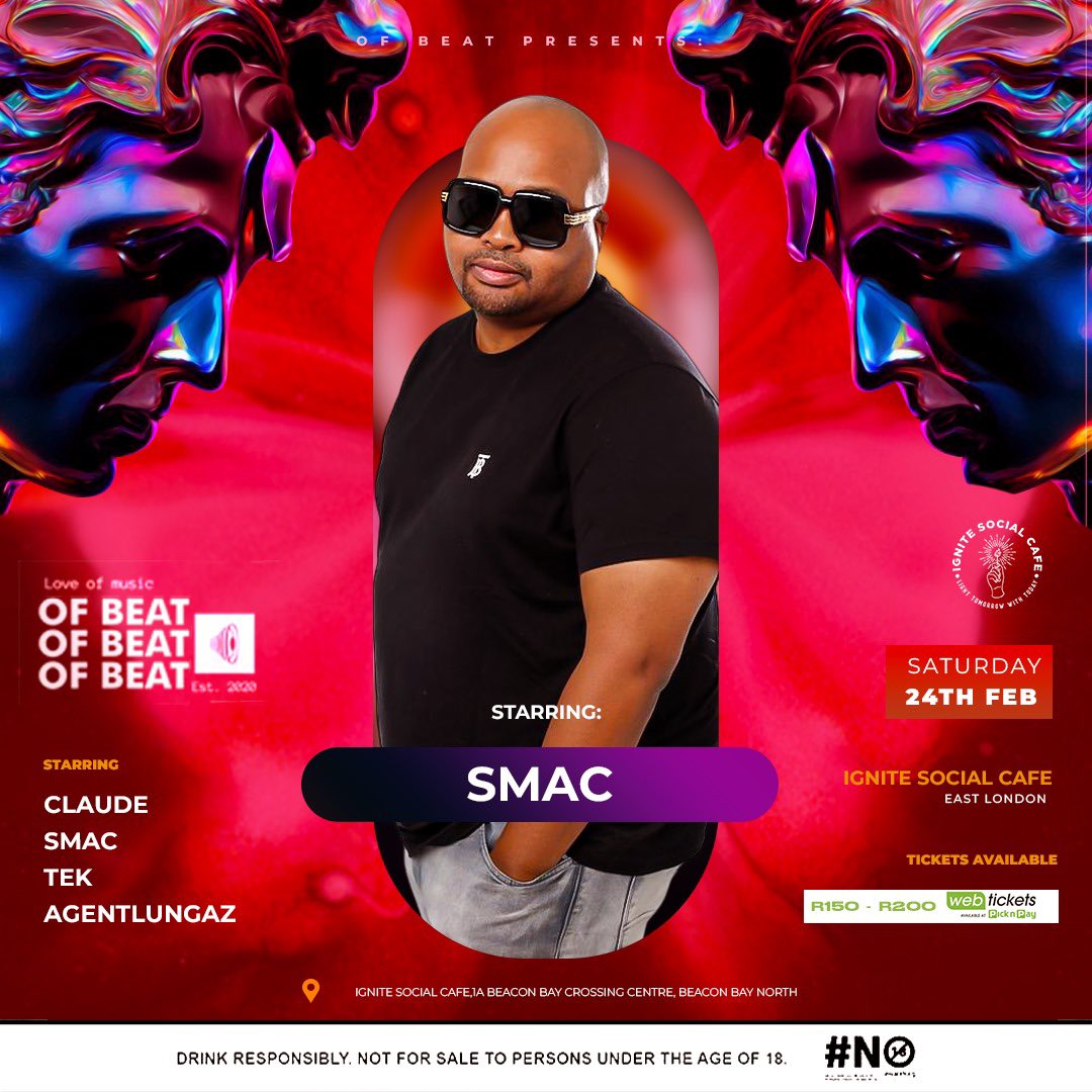 Ofbeat feat.<a href="/bramthwi/">SMAC Ⓜ</a> <a href="/tEchnido/">Space Cadet</a> 

24 February 2024 ,Saturday 

Tickets available webtickets.co.za/v2/Event.aspx?…